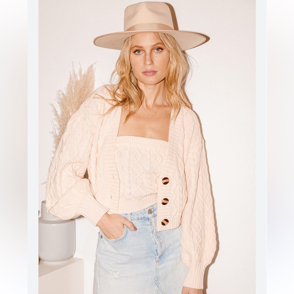 Cream Cable Knit Cardigan Sweater